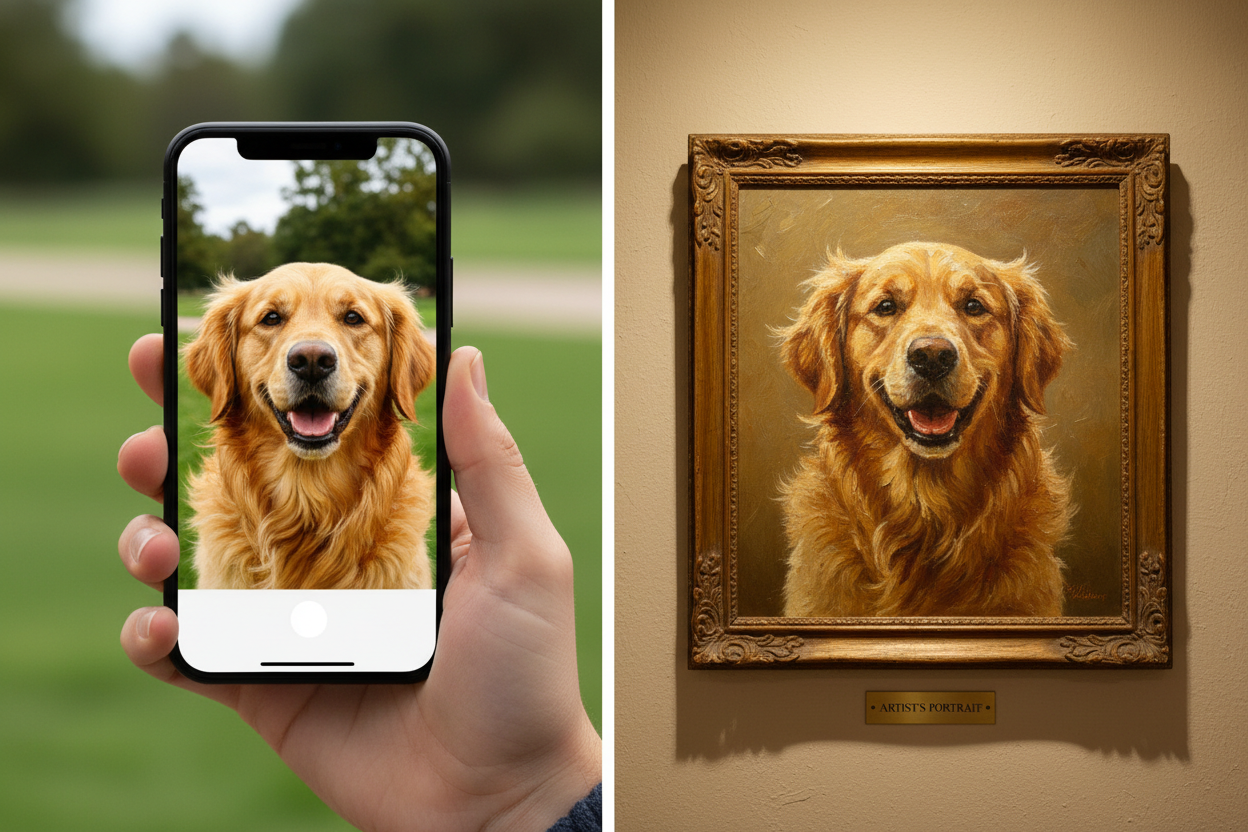 Cell phone photo transformed into oil painting canvas portrait