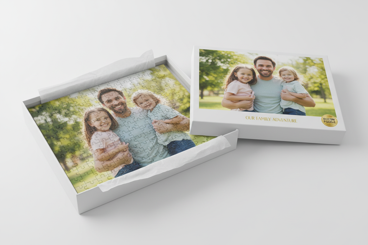 Completed custom photo puzzle in keepsake gift box